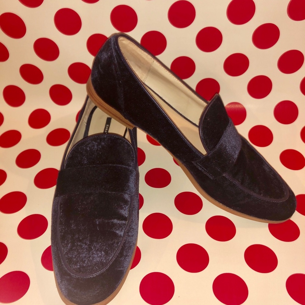 Navy blue velvet loafers